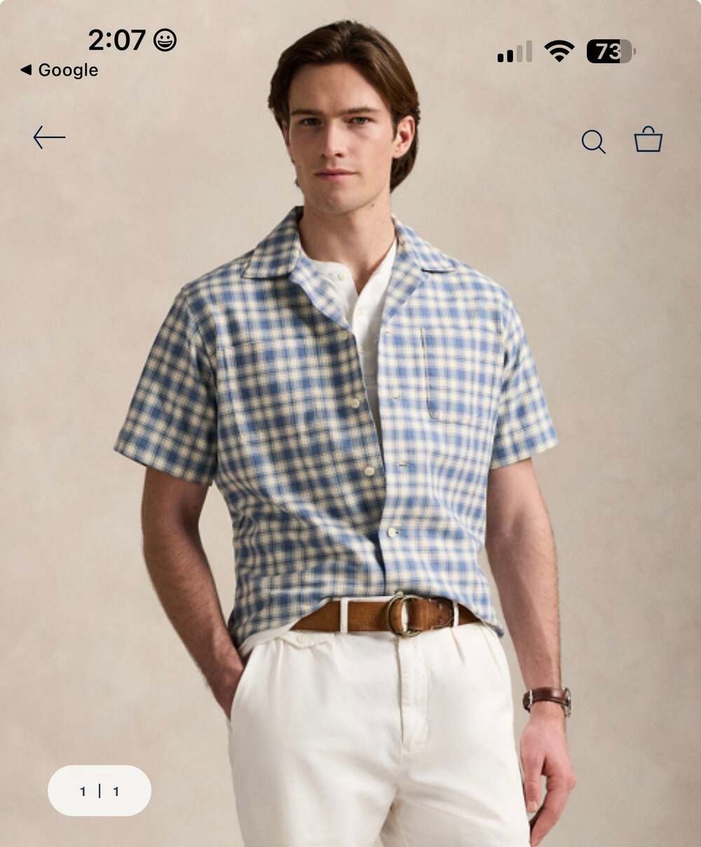 Polo Ralph Lauren Classic Fit Plaid Oxford Camp Work Shirt Blue Cream Size XL Ne